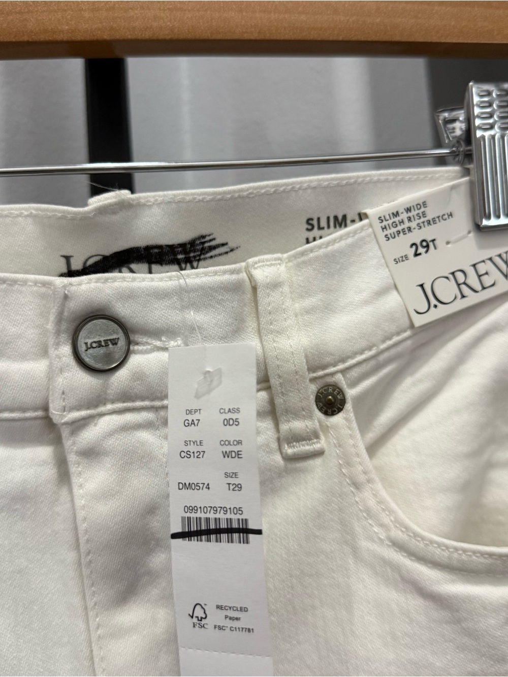 J. Crew TALL Slim Wide Leg White Jeans Size 29T High Rise Super Stretch NWT $148 - Picture 5 of 7
